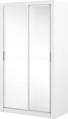 Produktbild von Furniture24 Schwebetürenschrank Kleiderschrank AR-19 ARTI Garderobenschrank Schrank Schiebetür Schiebeschrank mit Spiegel, 2 Kleiderstangen, 5 Einlegeboden Weiß Matt, 120 cm breit