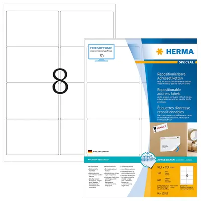 Produktbild von Adressetiketten A4 weiß 99,1x67,7 mm repositionierbar Papier matt blickdicht 800 St.