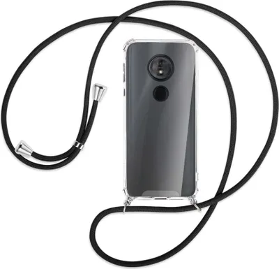 Produktbild von Handykette Backcover-Schutzhülle mit Band (Metall silberfarben) für Motorola Moto E5 / G6 Play - schwarz
