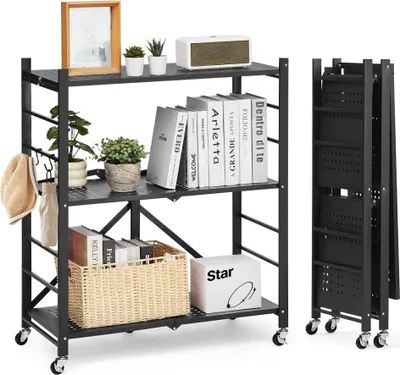 Produktbild von 3-Etagen Klappregal - Schwerlast-Faltregal - 33x76x91cm - Faltbares Regal Schwarz