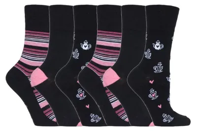 Produktbild von 6er Pack Damen Baumwolle Socken Ohne Gummi Bunt | Gentle Grip-ödem Socken Muster