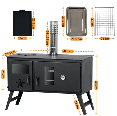 Immagine prodotto di Stufa da esterno e per campeggio - acciaio verniciato - 28,5 x 58,5 x 260 cm - potenza 3 kW