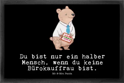 Produktbild von Mr. & Mrs. Panda Fussmatte Bürokauffrau Herz 50 x 75 cm - Schwarz - Geschenk, Ausbildung, Fußabtreter, Lustig, Fußabstreifer, Eingangsmatte, Büro, Spruch, Türmatte