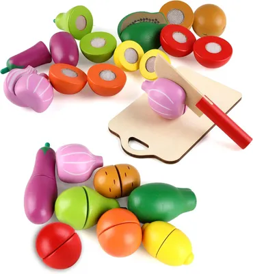 Image de Accessoires en bois pour la cuisine des enfants, fruits et légumes découpables, ensemble de 12 pièces, pour les jeux de rôle