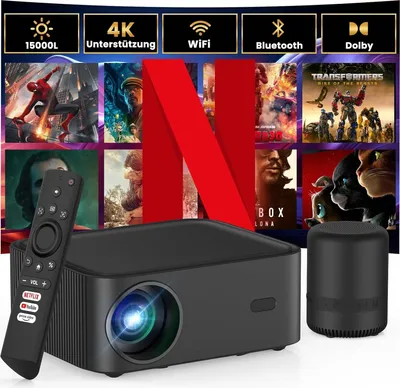 Image de Hopvision Mini projecteur Netflix Officiel & Dolby Audio BT Haut-parleur 15000L Vidéo Full HD 1080p, WiFi Bluetooth Portable 4K Home Cinema compatible
