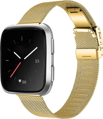 Produktbild von SYSTEM-S Armband Milanaise aus Metall für Fitbit Versa 3 2 Sense Smartwatch in Gelb