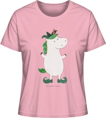 Produktbild von Mr. & Mrs. Panda damen shirt Einhorn Joker Größe L - Baumwolle Pink - Geschenk, Basic, Unicorn, Hofnarr, Einhörner, Kurzarmshirt, Frauen T-Shirt, Mittelalter, Kasper