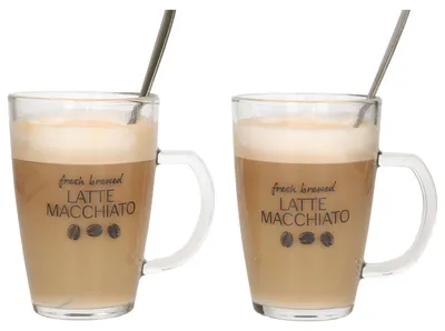 Produktbild von Bellatio Design Latte macchiato Glaser - Set 2x - inklusive Loffel - Glas - 300 ml - Kaffeeglaser