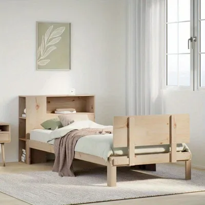 Zdjęcie produktu dla Łóżko platformowe z litego drewna - 90x200 cm - Z półkami do przechowywania i minimalistycznym designem