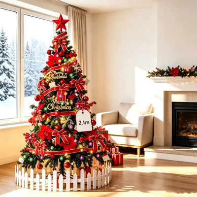 Produktbild von 210cm Künstlich Weihnachtsbaum Set,Weihnachtsdekoration mit LEDs und Ornamenten,Wiederverwendbar für Weihnachtsdekoration für Zuhause/Büro/Geschäft