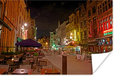 Produktbild von MuchoWow® Poster Straße - Nacht - Antwerpen 180x120 cm - Fotoplakat