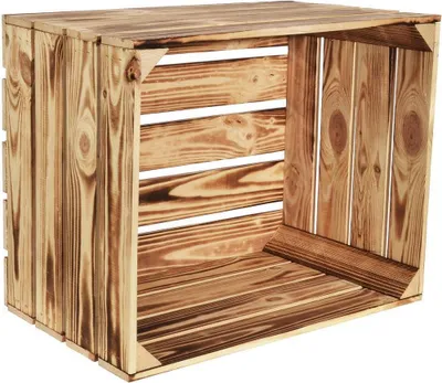 Produktbild von CHICCIE 4 Set Geflammte Obstkisten - 50 x 40 x 30cm Holzkisten Weinkisten Holz Kisten Apfelkisten Obstkiste Gebrannt