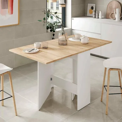 Produktbild von Ausziehbarer Tisch Dmodol, Klappbarer Esstisch mit klappbarer Platte, Klappbarer Hilfstisch, 31x77h78 cm, Weiß und Eiche