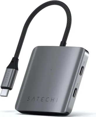 A Satechi USB-C hub is shown against a white background.