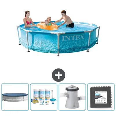Immagine prodotto di Piscina Intex con struttura rotonda - 305 x 76 cm - pressione dell'acqua - copertura inclusa - pacchetto manutenzione - pompa filtro per piscina - pavimento in piastrelle