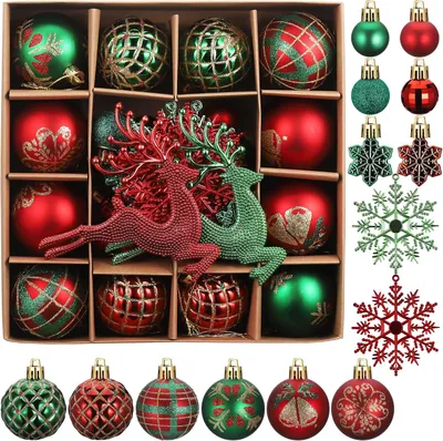 Productafbeelding van Kerstballenset - Set van 40 - Kerstballen - Decoratief - Onbreekbare kunststof - Rood en groen - Kerstversiering