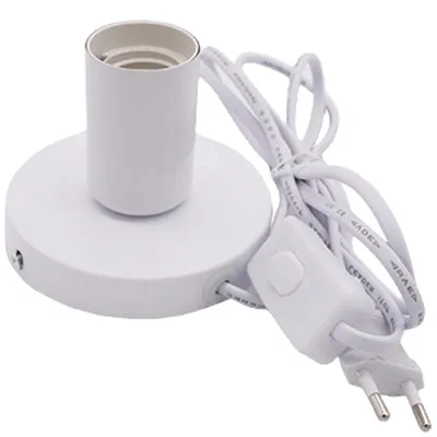 Produktbild von Vintage E27 Tischlampenfuß, E27 Fassung, Vintage Tischleuchte mit 1,8m Kabel, Nachttischlampe mit Kabelschalter, Max. 100 Watt (Weiß, exkl. Leuchtmittel)