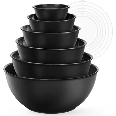 Produktbild von Salatschüssel Set mit Deckel, 12-teilig, Kunststoff, Stapelbar, Schwarz