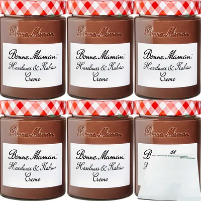 Produktbild von Bonne Maman Haselnuss & Kakao Creme 6er Pack (6x360g Glas) + usy Block