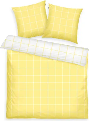 Produktbild von HERDING TOM TAILOR Bettwäsche-Set 'Large Check Light Lemon & Crisp White' - 2x-80-x-80-cm-1x-200-x-220-cm, Deckenbezug im Lieferumfang enthalten, Kissenbezug enthalten