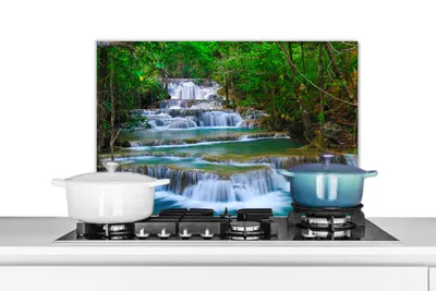 Obrázok produktu pre MuchoWow® Splashback Kuchyňa - Kuchynský backsplash - Ochrana steny pre sporák a drez Vodopád - Stromy - Príroda - Džungľa 70x50cm Alu-Dibond