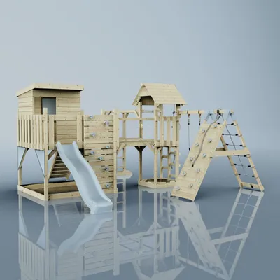 Produktbild von OutdoorToys Spielturm Tessa aus Holz in Blau Babyschaukel