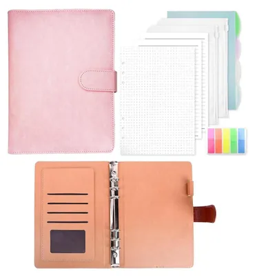 Produktbild von Ringbuch A5 Leder Nachfüllbar Rosa mit 135 Blatt und Zubehör