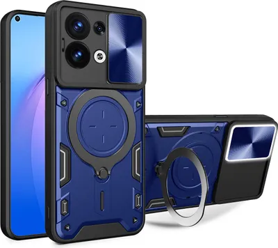 Obrázek produktu pro Pouzdro pro Oppo Reno8 5G dvojvrstvé odolné pouzdro s ochranným krytem kamery a kruhovým stojánkem na prsten modré