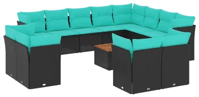 Produktbild von vidaXL 13-tlg. Garten-Sofagarnitur mit Kissen Schwarz Poly Rattan
