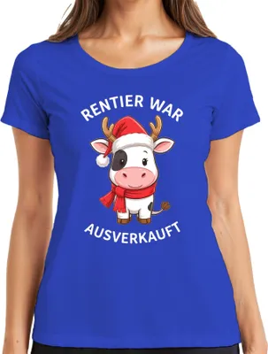 Produktbild von Weihnachten Kuh lustig Rentier war t Geschenk niedlich Damen T-Shirt, Blau, M