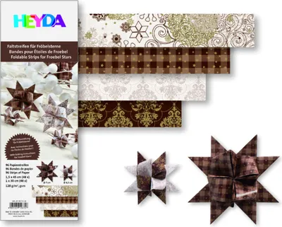 Produktbild von Heyda 204875524 Faltstreifen-Set für Fröbelsterne "Kristalle" 1 x 30 cm, 1,5 x 45 cm creme