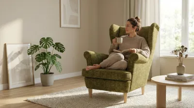 Produktbild von Ohrensessel RAMONA – skandinavischer Sessel mit Premium-Bezug, Chenille Grün, Family Meble