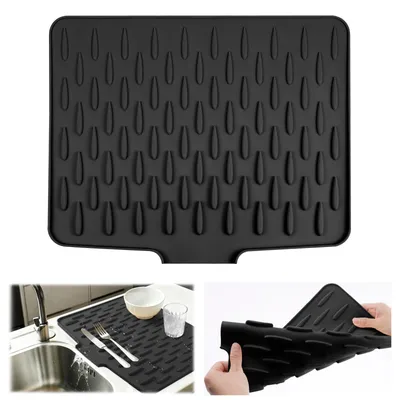 Produktbild von Abtropfmatte für Geschirr - Hitzebeständiger Arbeitsplattenschutz - Für Küchenspüle und Arbeitsplatten - Schwarz 40x32 cm