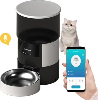Produktbild von Futterautomaten Katze, WLAN APP-Steuerung Automatischer Futterspender Katzenfutter mit Timer, Anti-Clog Design & Duale Stromversorgung