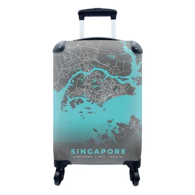 Produktbild von MuchoWow® Koffer Handgepäck Trolley Rollkoffer Kleine Reisekoffer mit 4 Rollen - Stadtplan - Blau - Singapur - Karte - Cabin Size < 55x40x23 cm & 55x40x20 cm - Fotokoffer - Kabinenkoffer - Boardgepäck - Reise-Box - Reisekoffer - Reisegepäck - Koffer mit Bild - Trolley für Kinder