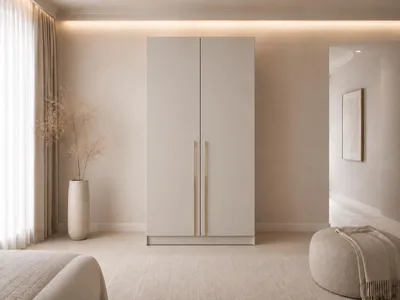 Produktbild von Kleiderschrank 2-türig Schrank Garderobe Schlafzimmer Drehtürenschrank mit goldenen Griffen - Schrank Glamy 2D 100 cm - Kaschmir, KI-generiertes Bild