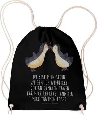 Produktbild von Mr. & Mrs. Panda Sportbeutel Pinguin Liebe - Schwarz - Geschenk, Turnbeutel, Freundin, wander rucksack, gym, beutel mit kordelzug, Liebesspruch, baumwoll, Vertraut
