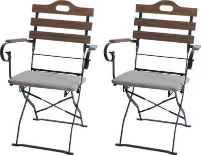 Image de Lot de 2 chaises de jardin HWC-J40, chaise pliante, qualité restauration, acacia ~ marron clair, rembourrage beige