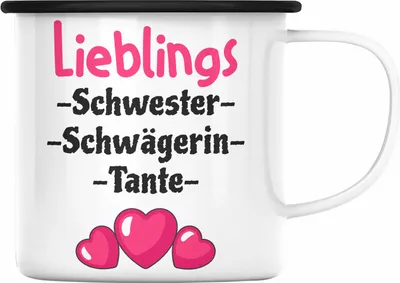 Produktbild von Trendation - Lieblings Schwester Schwägerin Tante Geschenk Emaille Tasse mit Spruch (Schwarz)