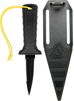 Produktbild von Cressi Mamba Knife Teflon Coated-Tauchermesser mit schlankem, spitzem Design, 7 cm Klinge mit glatter/gezackter Schneide aus Edelstahl 4Cr14/Schwarzer Teflon, Scheide mit Schnur/Sicherheitsverschluss