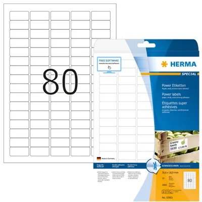 Produktbild von Etiketten A4 weiß 35,6x16,9 mm extrem stark haftend Papier matt 2000 St.