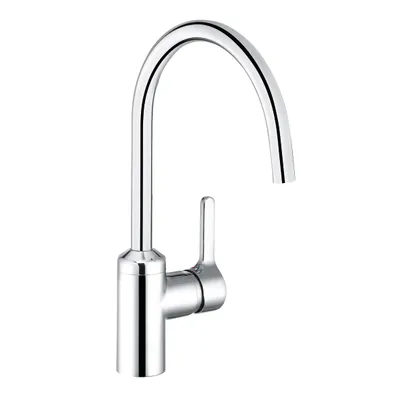 A chrome faucet on a white background.