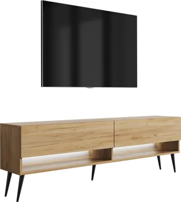 Obrázek produktu pro TV stolek, šířka 170 cm, Imitace dub Craft, černé šikmé nohy, bílé LED osvětlení