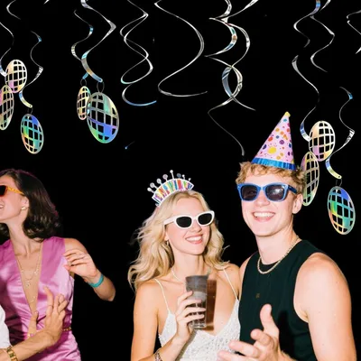 Produktbild von 48 Disco Party Girlanden Discokugel Deko Silber 70er Jahre Partyschmuck