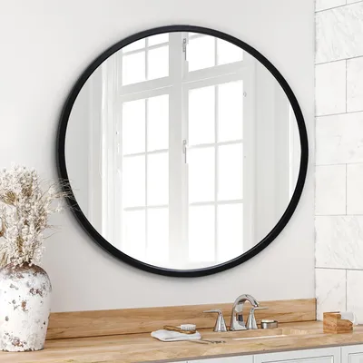 Imagen del producto de Espejo redondo de 81 cm de diámetro con marco, ideal para baños, dormitorios, recibidores y salones. Gran decoración de pared redonda hecha de vidrio