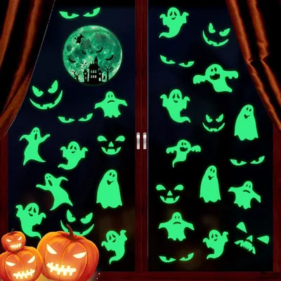Produktbild von Halloween Fensterdeko Leuchtsticker Geister Kürbis Wandtattoo PVC wasserfest