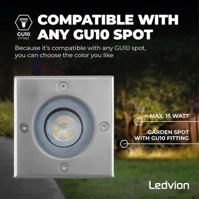 Productafbeelding van Set van 3 LED Inbouwspots Vierkant IP67 - Warm Wit Licht voor Buiten en Terras