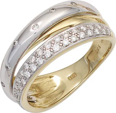 Produktbild von JOBO Damen Ring 585 Gold Gelbgold Weißgold 41 Diamanten Brillanten Goldring Größe 58