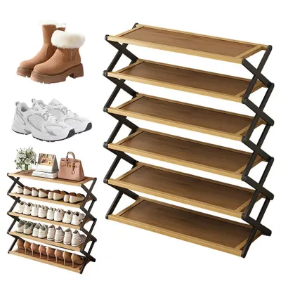 Produktbild von Schuhregal mit 5 Ebenen, platzsparend für Eingangsbereich, 5 Holzböden, braun