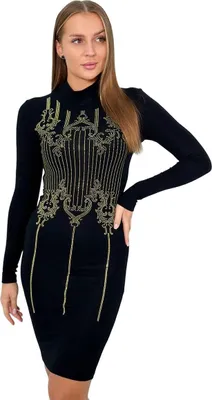 Produktbild von Strickkleid mit goldenem Zirkonmuster, schwarz